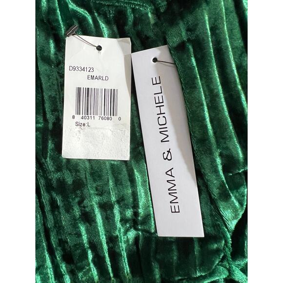 Emma & Michele DRESS Women's Large Midi Long Crushed Green Velvet Mock Neck NEW - Picture 5 of 10